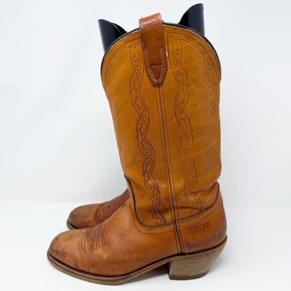 Vintage Dingo Cognac Brown Leather Western Boots Size 8.5 Pull On Made in USA - Picture 3 of 11